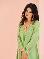 Pastel Green Embroidered Kurta Set for Women
