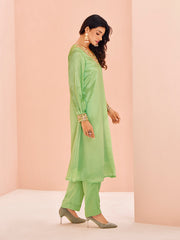 Pastel Green Embroidered Kurta Set for Women