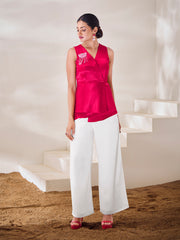 Hot Pink Designer Top with White Trousers