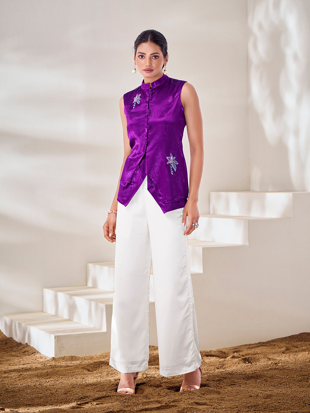 Purple Designer Waistcoat Trousers