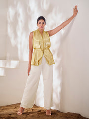 Champagne Gold Embellished Sleeveless Jacket with Palazzo Pants