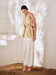 Champagne Gold Embellished Sleeveless Jacket with Palazzo Pants
