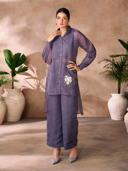 Slate-purple embroidered co-ord set