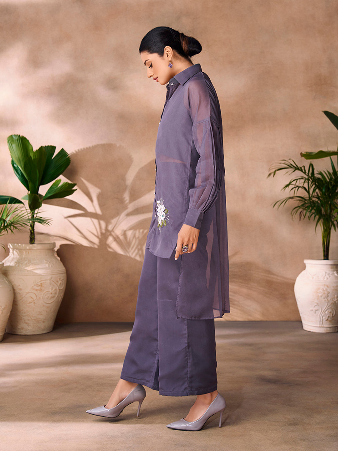Slate-purple embroidered co-ord set