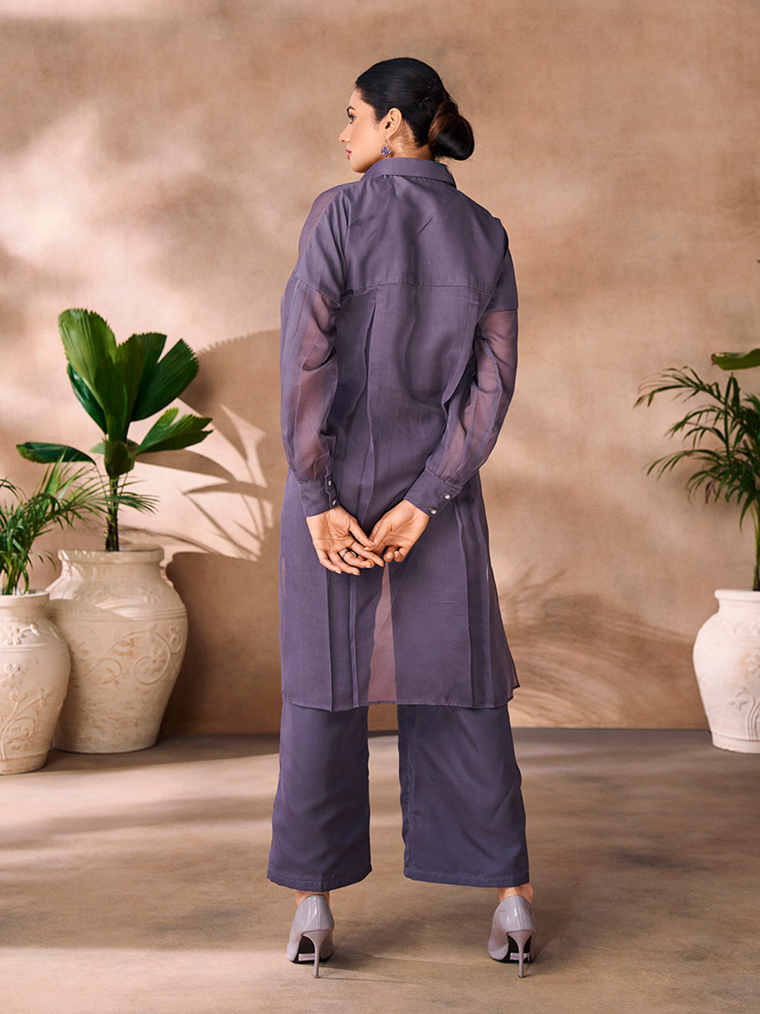 Slate-purple embroidered co-ord set