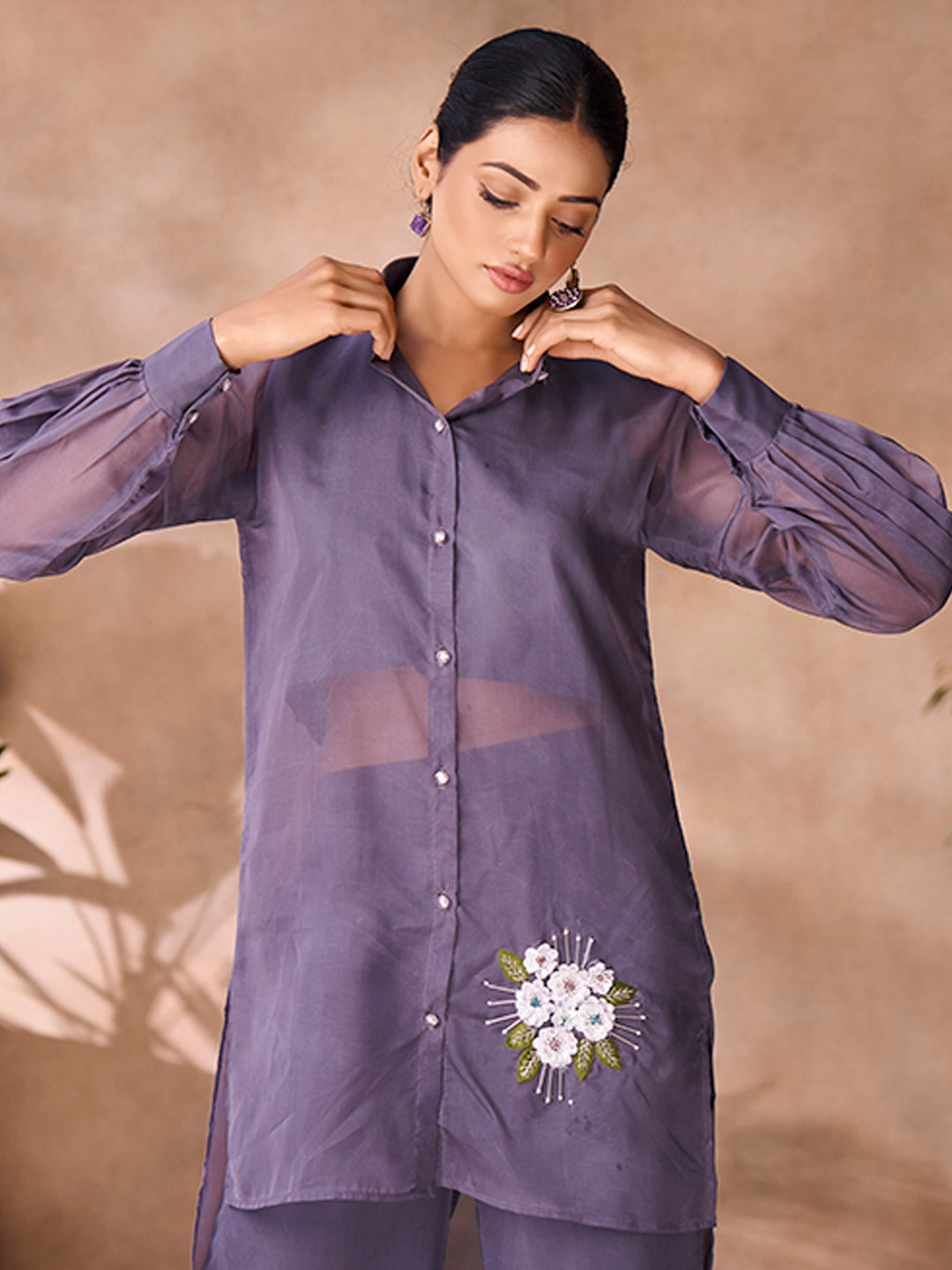Slate-purple embroidered co-ord set