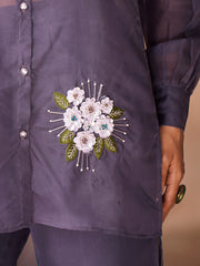 Slate-purple embroidered co-ord set
