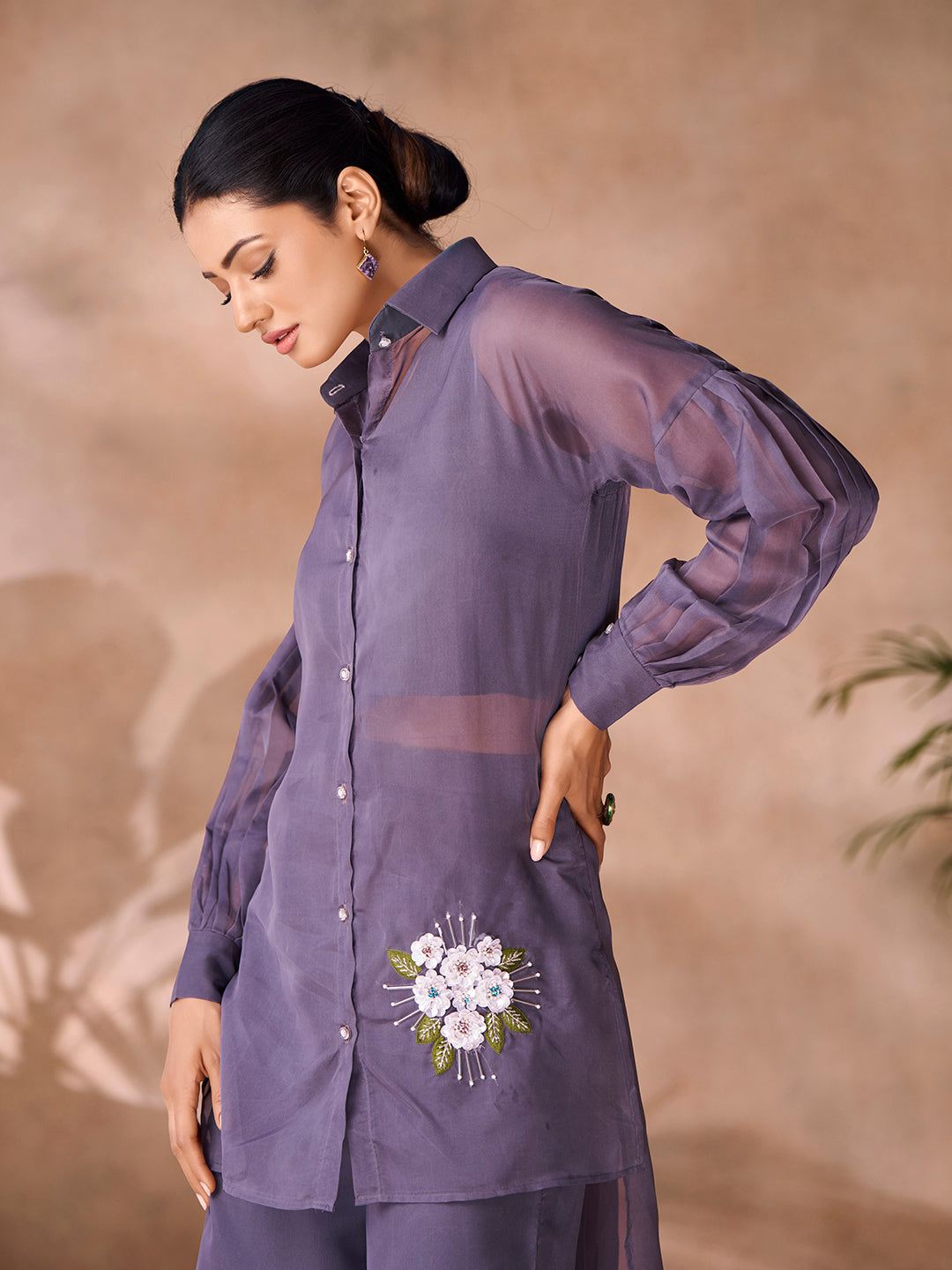 Slate-purple embroidered co-ord set