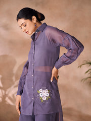 Slate-purple embroidered co-ord set