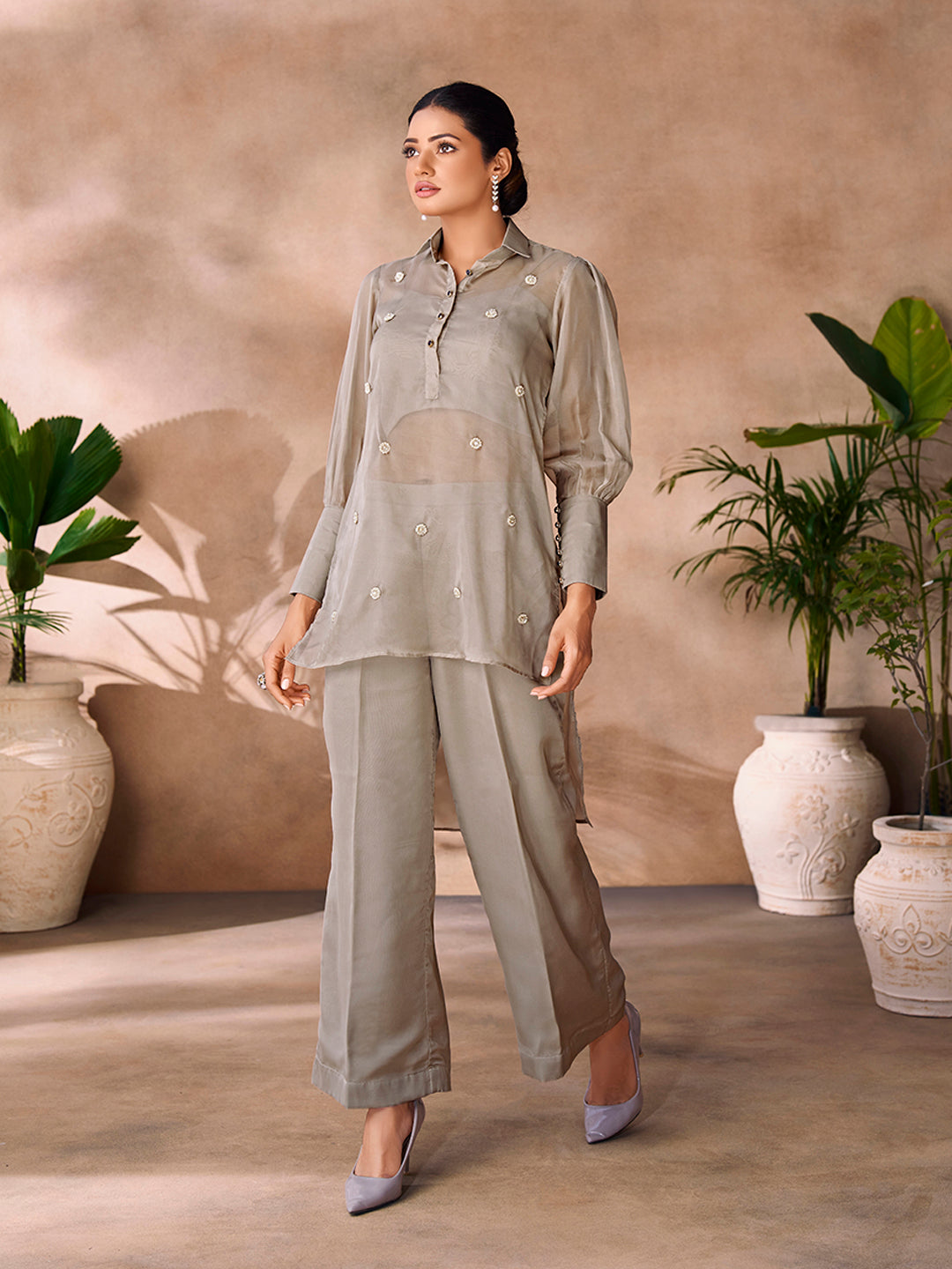 Taupe embellished co-ord set