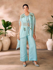 Aqua blue embroidered co-ord set for women.