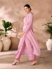 Baby Pink Organza Handwork Jacket Co-Ord Set
