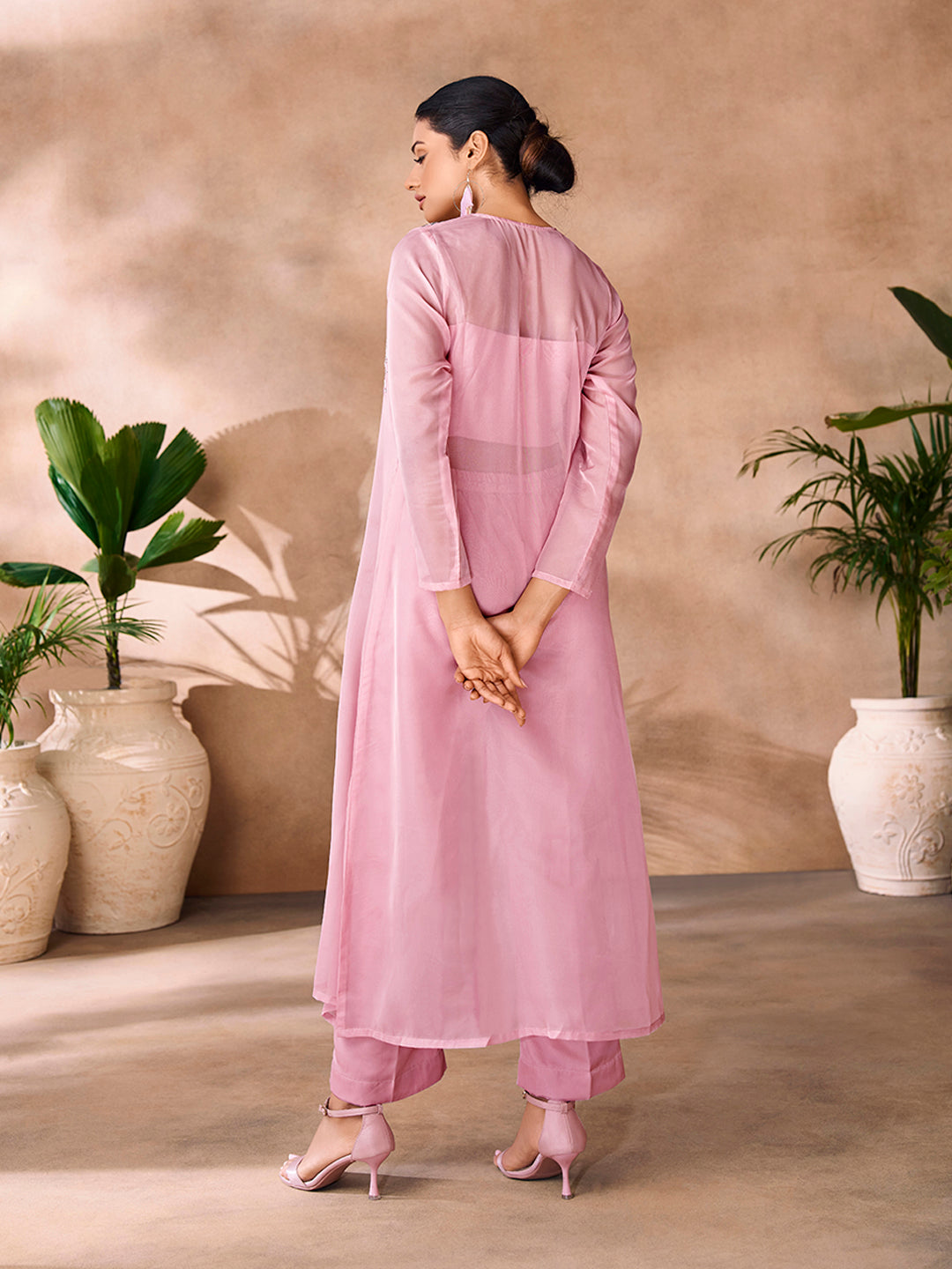Baby Pink Organza Handwork Jacket Co-Ord Set
