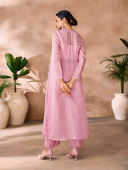 Baby Pink Organza Handwork Jacket Co-Ord Set