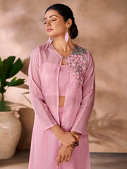 Baby Pink Organza Handwork Jacket Co-Ord Set