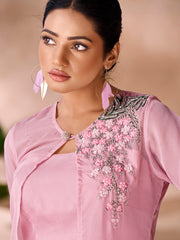 Baby Pink Organza Handwork Jacket Co-Ord Set