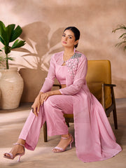 Baby Pink Organza Handwork Jacket Co-Ord Set