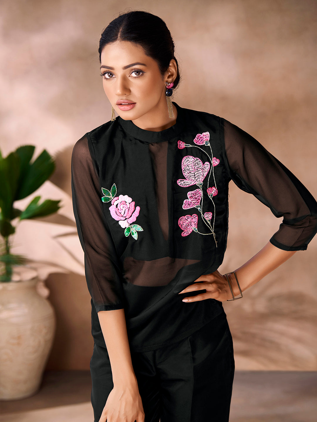 Black Organza Handwork Trouser Co-Ord Set