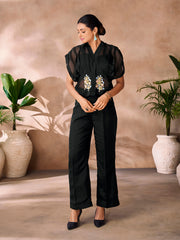 Black Organza Handwork Co-Ord Set with Sheer Sleeves