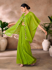 Lime green embroidered kaftan co-ord set with flowy wide-leg pants.