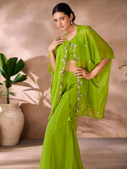 Lime green embroidered kaftan co-ord set with flowy wide-leg pants.