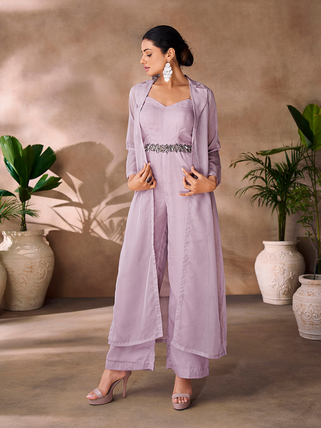 Lavender Organza Handwork Co-Ord Set