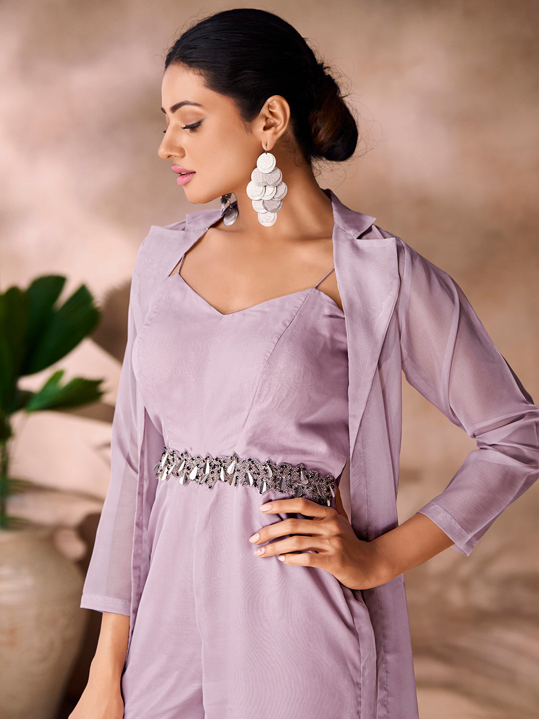 Lavender Organza Handwork Co-Ord Set