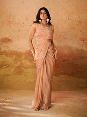Peach Satin Saree with Embroidered Blouse