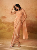 Peach Satin Saree with Embroidered Blouse