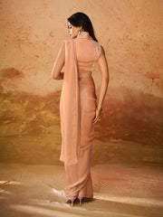 Peach Satin Saree with Embroidered Blouse
