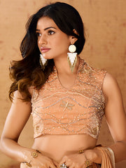 Peach Satin Saree with Embroidered Blouse