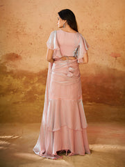 Blush Pink Ruffle Saree Gown with Designer Belt