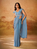 Sky Blue Shimmer Saree with Embroidered Designer Blouse