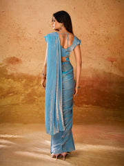 Sky Blue Shimmer Saree with Embroidered Designer Blouse