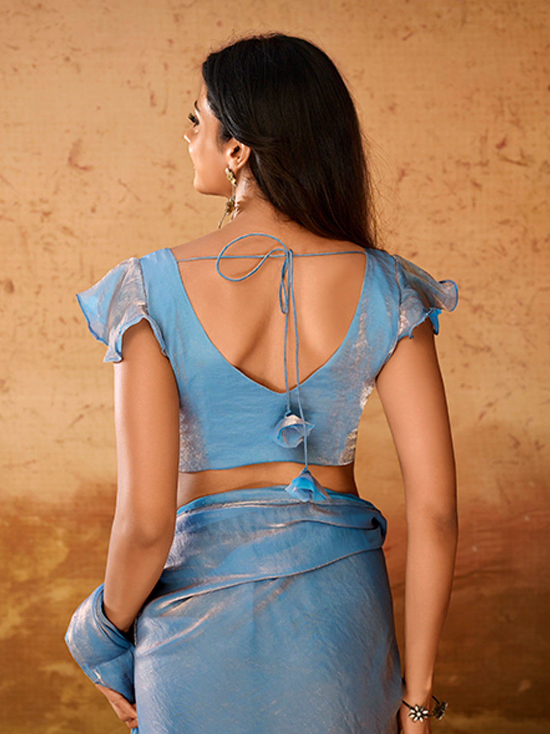 Sky Blue Shimmer Saree with Embroidered Designer Blouse