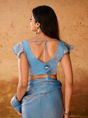 Sky Blue Shimmer Saree with Embroidered Designer Blouse