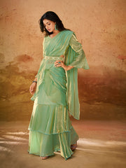 Mint Green Ruffle Saree with Designer Blouse