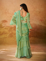 Mint Green Ruffle Saree with Designer Blouse