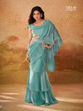 Teal Blue Ruffle Saree with Embellished Blouse