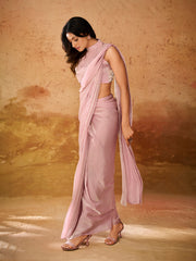 Pastel Pink Satin Saree with Halter Neck Blouse