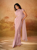 Pastel Pink Satin Saree with Halter Neck Blouse