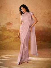 Pastel Pink Satin Saree with Halter Neck Blouse