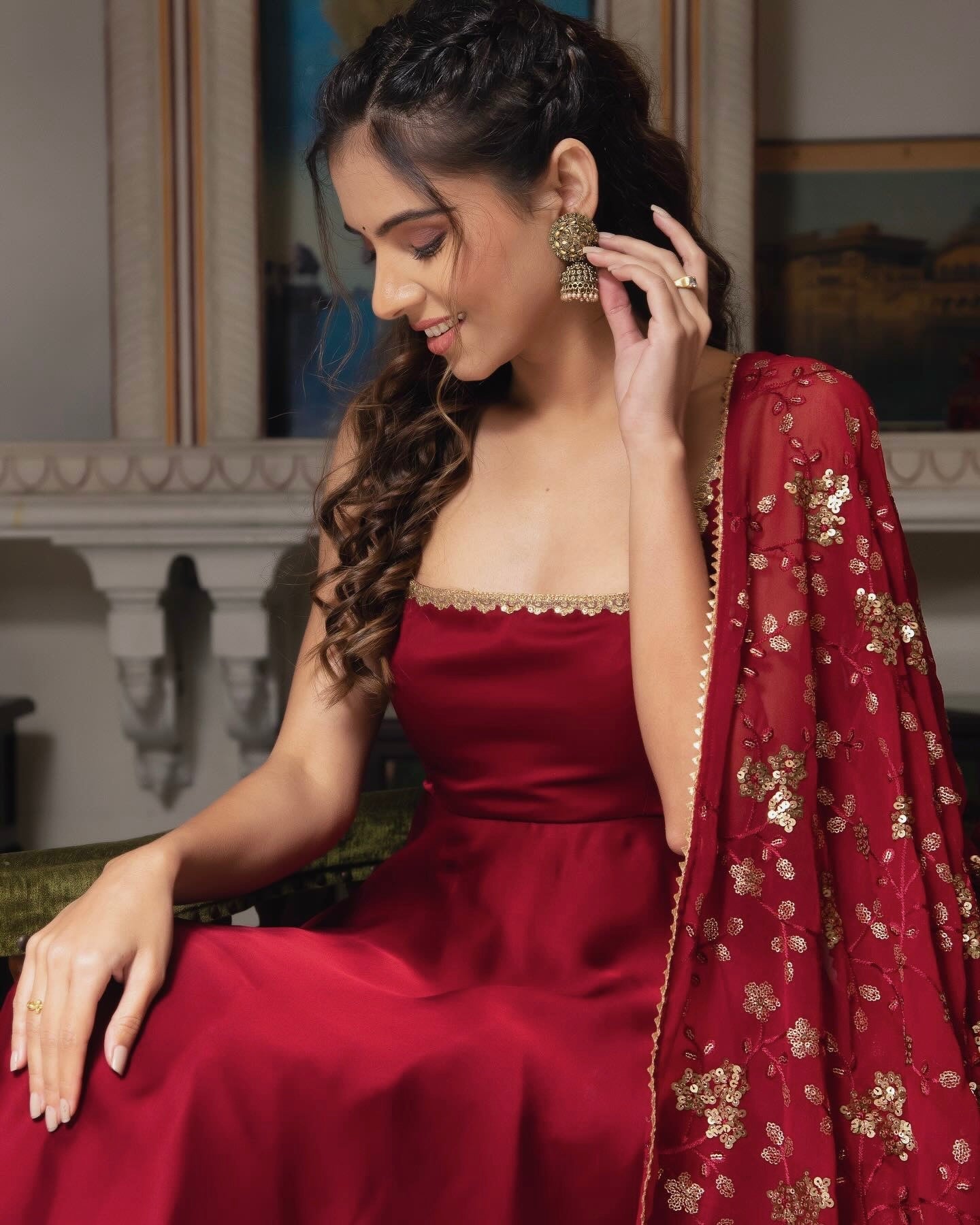 Classy Maroon Heavy Faux Georgette Anarkali Gown With Embroidery Sequence Work Dupatta