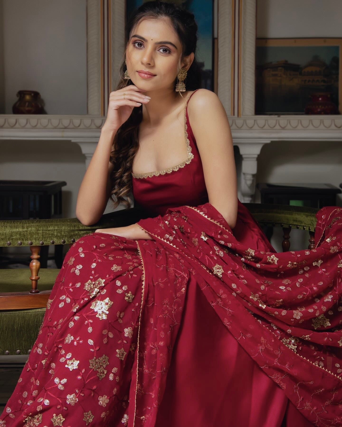 Classy Maroon Heavy Faux Georgette Anarkali Gown With Embroidery Sequence Work Dupatta