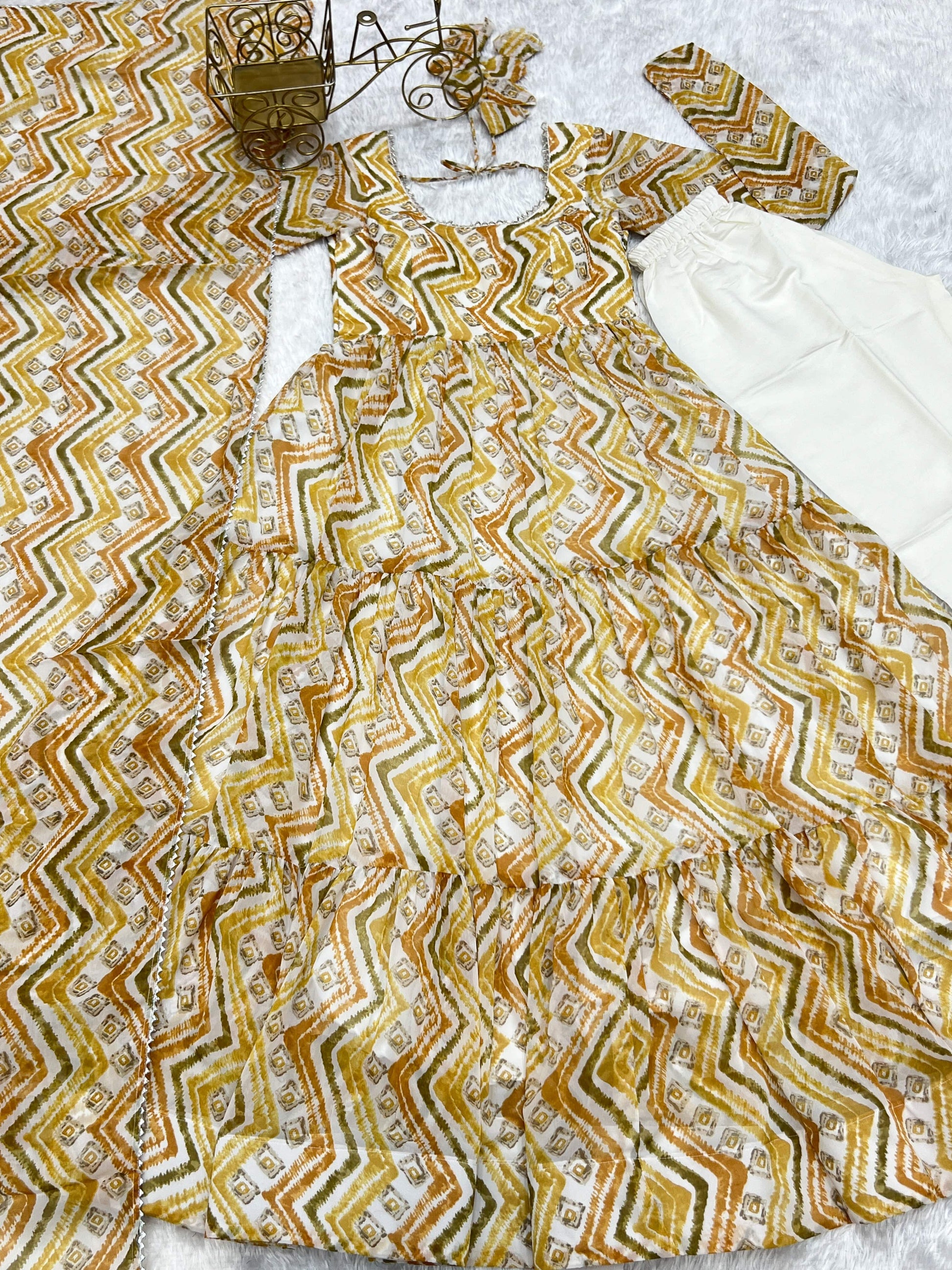 Resplendent Faux Georgette Zigzag Printed Anarkali Pant Suit - Ethnicwish
