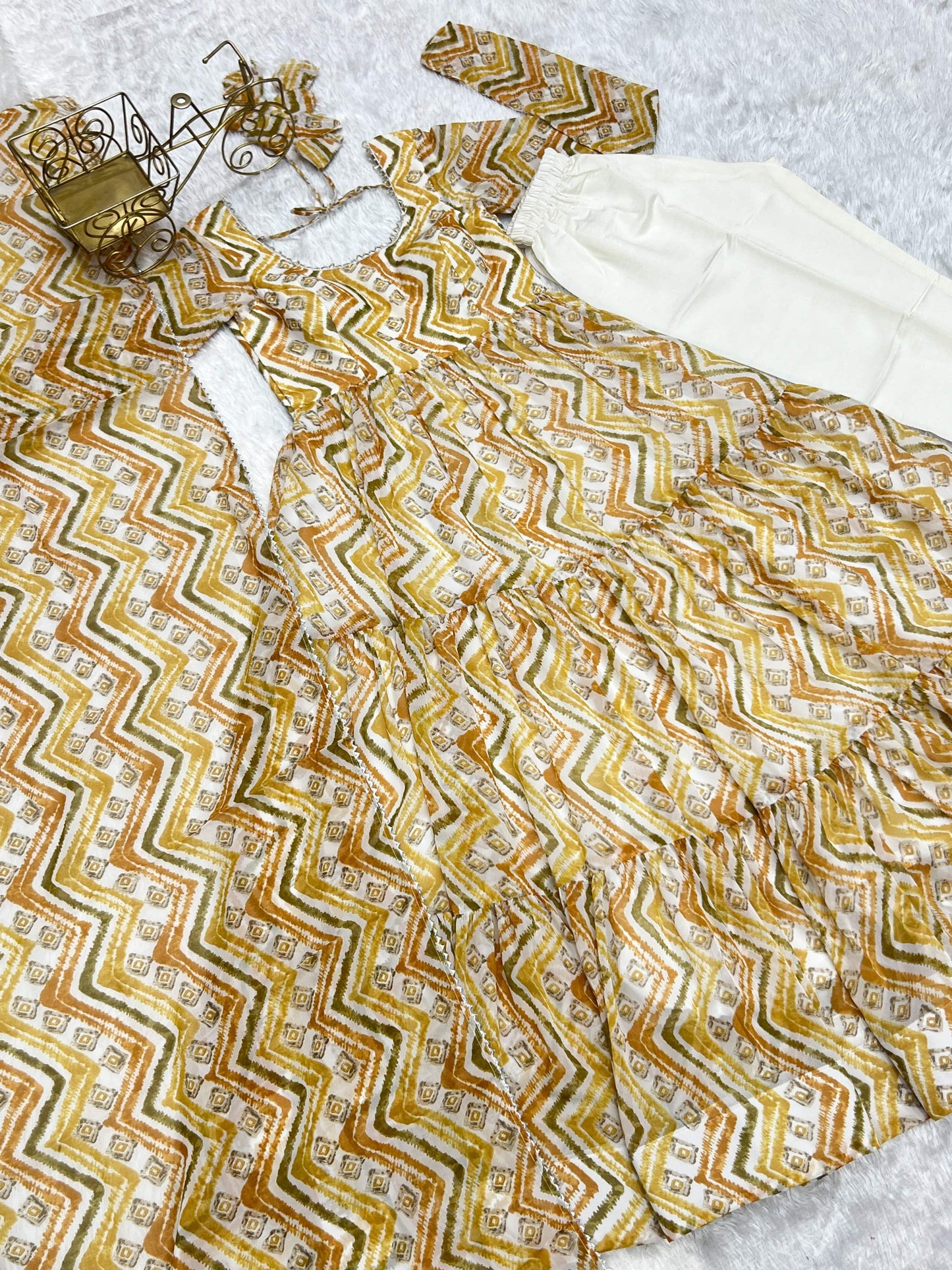 Resplendent Faux Georgette Zigzag Printed Anarkali Pant Suit - Ethnicwish