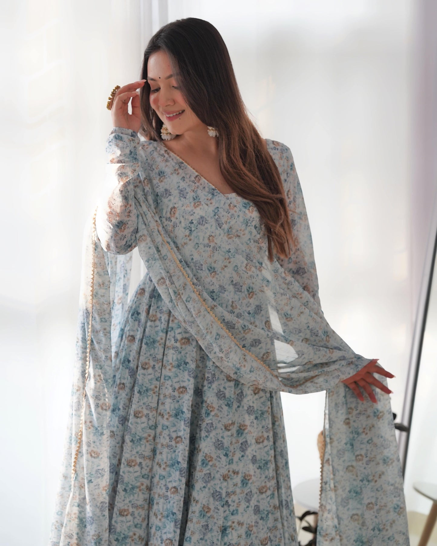 Exquisite Chiffon Floral Digital Printed Fully Stitched Anarkali Pant Suit - Ethnicwish
