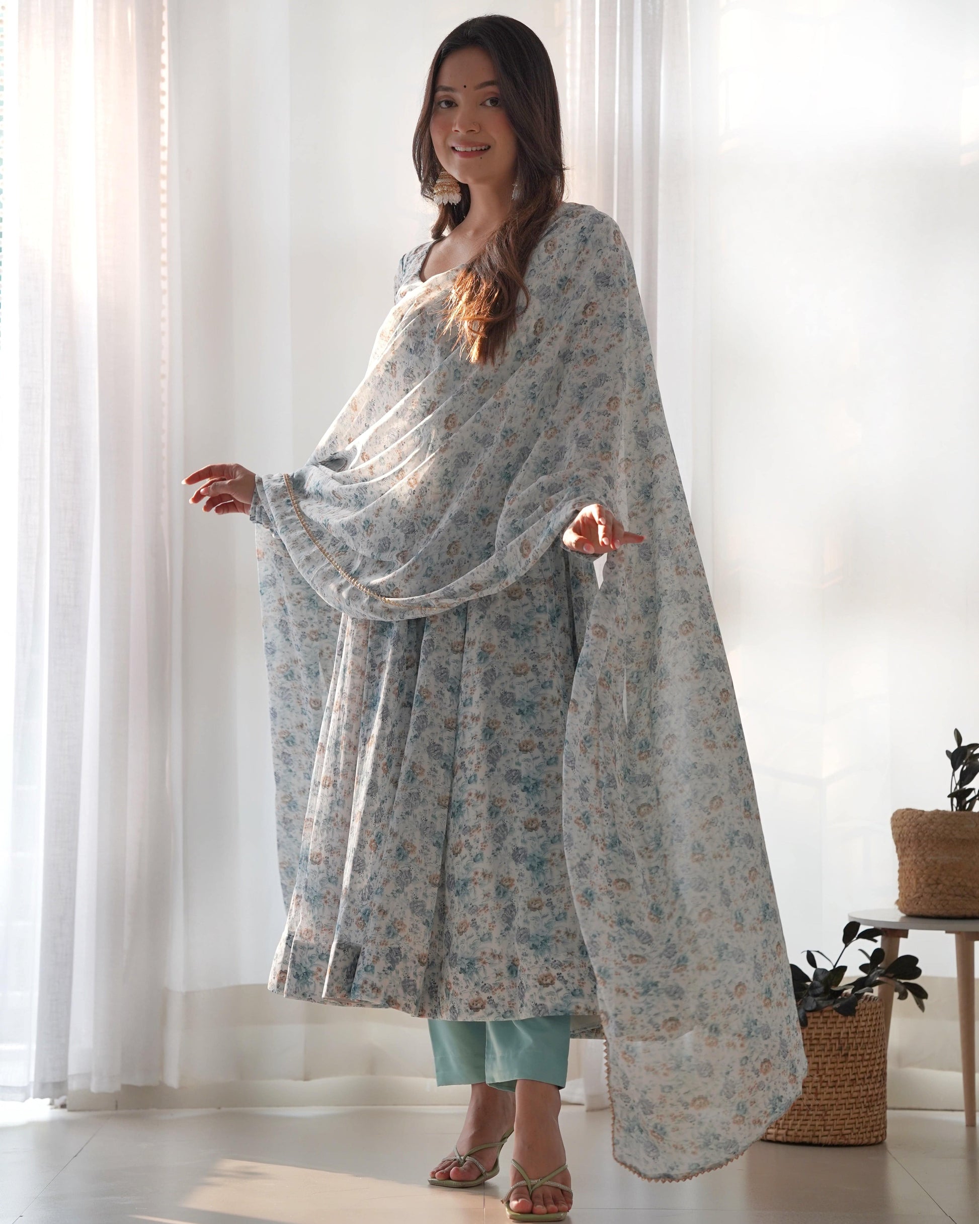 Exquisite Chiffon Floral Digital Printed Fully Stitched Anarkali Pant Suit - Ethnicwish