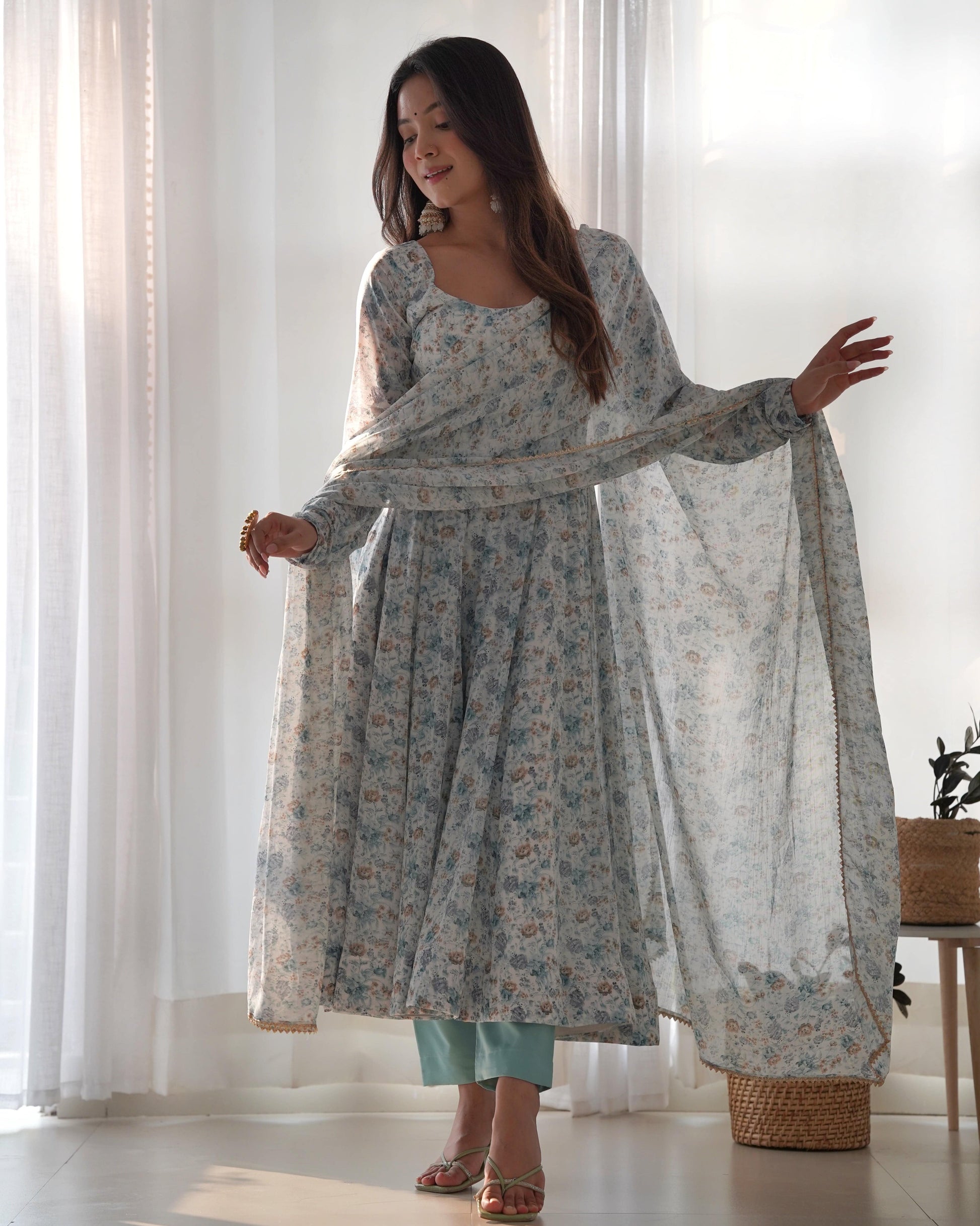 Exquisite Chiffon Floral Digital Printed Fully Stitched Anarkali Pant Suit - Ethnicwish