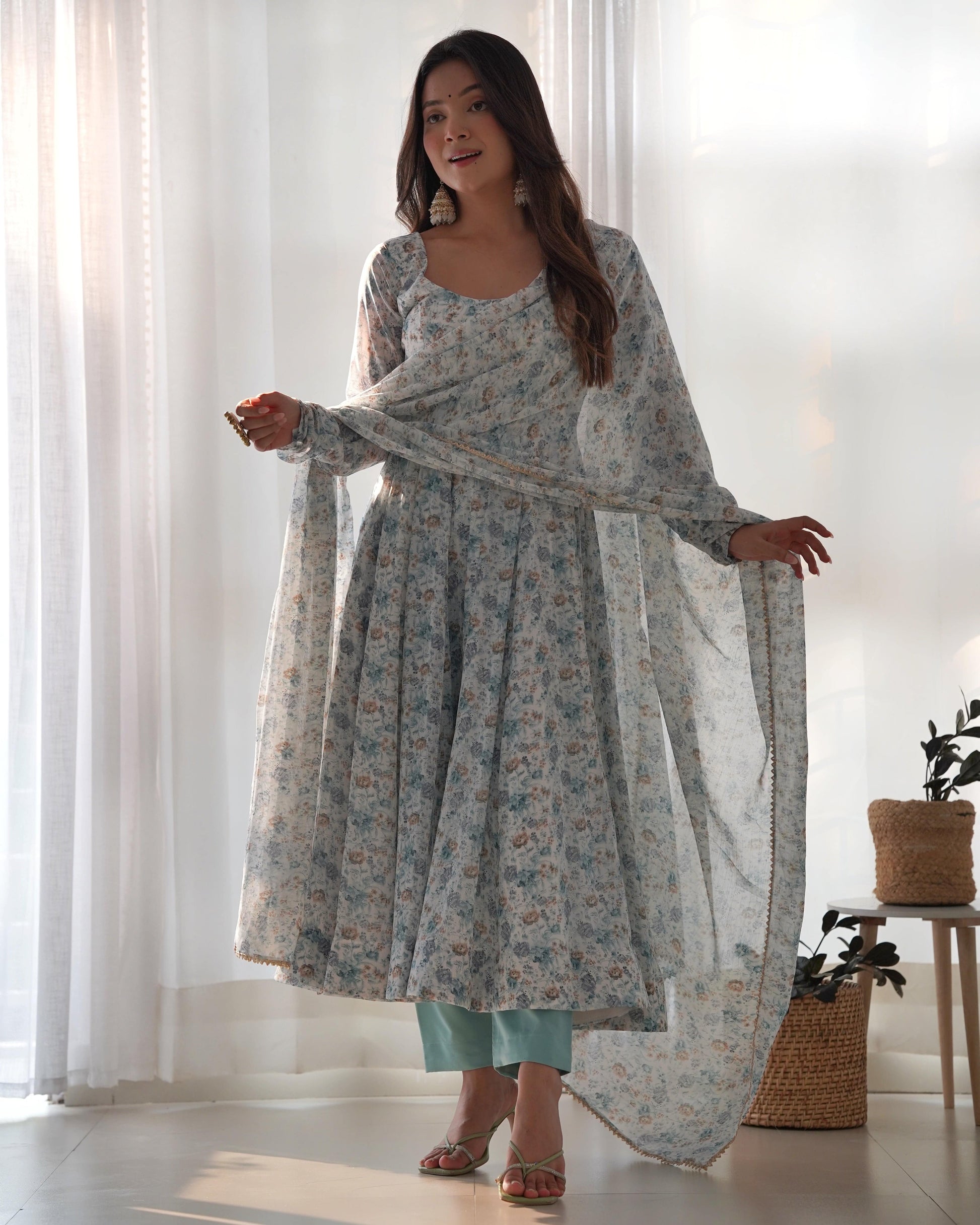 Exquisite Chiffon Floral Digital Printed Fully Stitched Anarkali Pant Suit - Ethnicwish